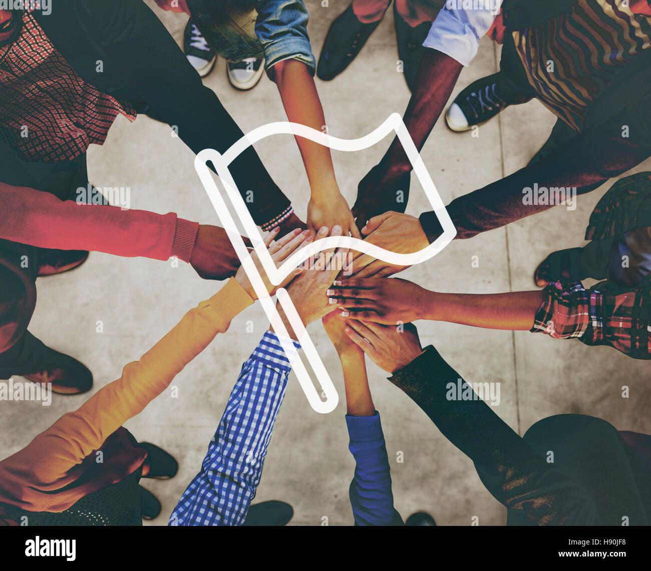 Unità convivere Banner Post Pin simbolico il concetto di bandiera Foto Stock