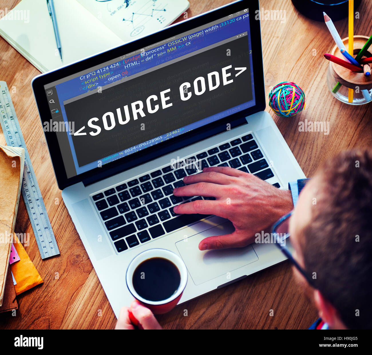 Fonte dei dati di codice Javascript linguaggio informatico concetto Foto Stock