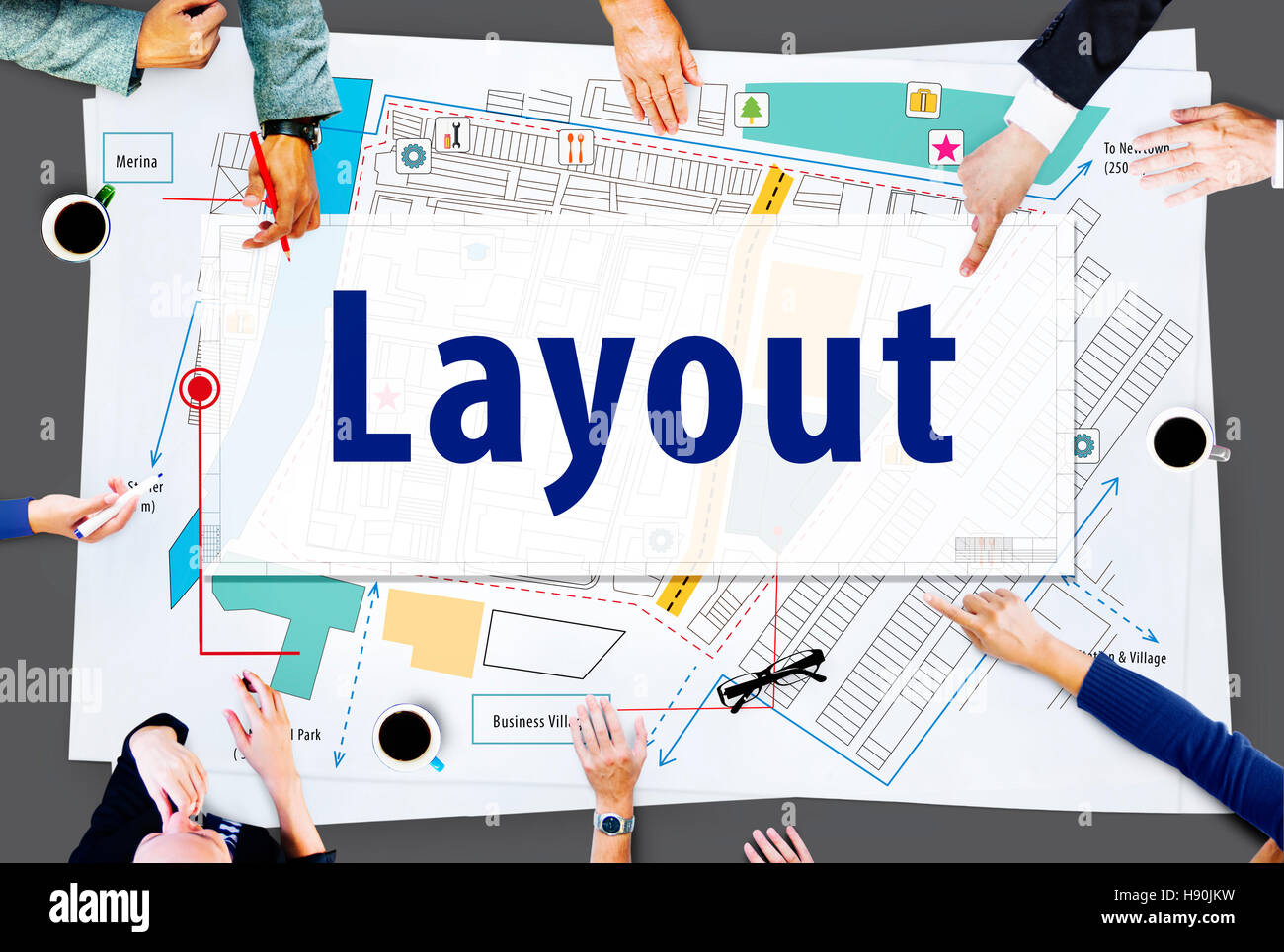 Il layout in pianta della città concetto di posizione Foto Stock