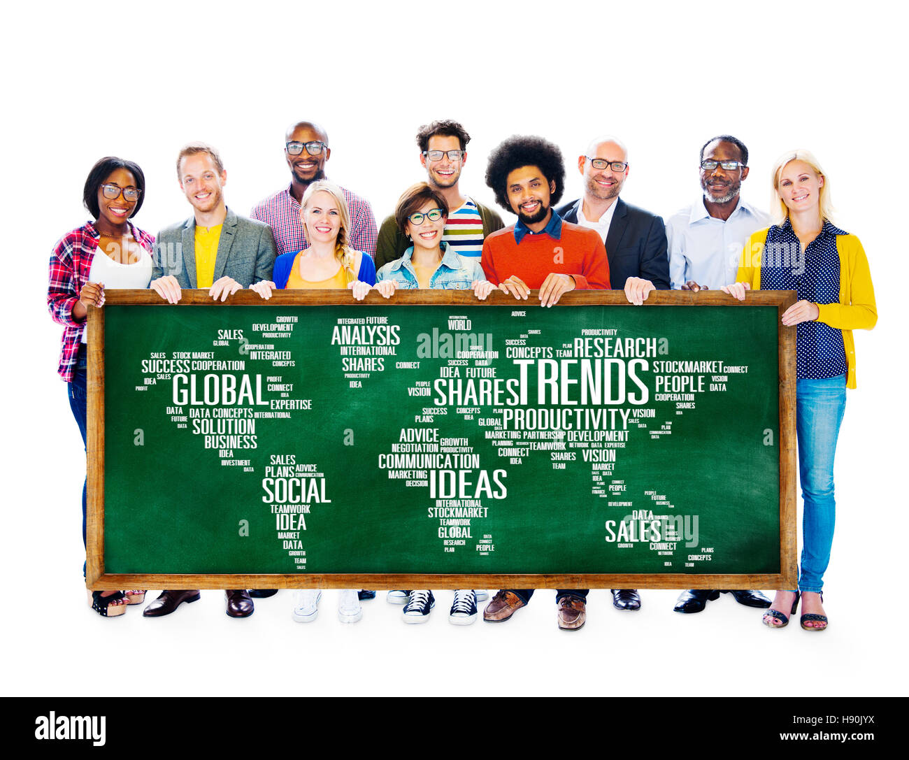 Tendenze mappa Mondo idee di marketing sociale concetto di stile Foto Stock