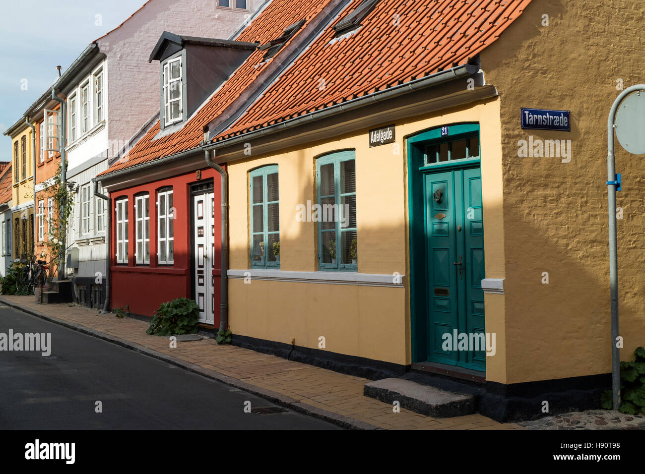 Tradizionale costruito case colorate nella città di Faaborg, Danimarca Foto Stock