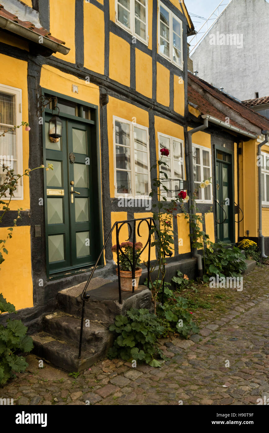 Colorato tradizionale casa costruita nella città di Faaborg, Danimarca Foto Stock