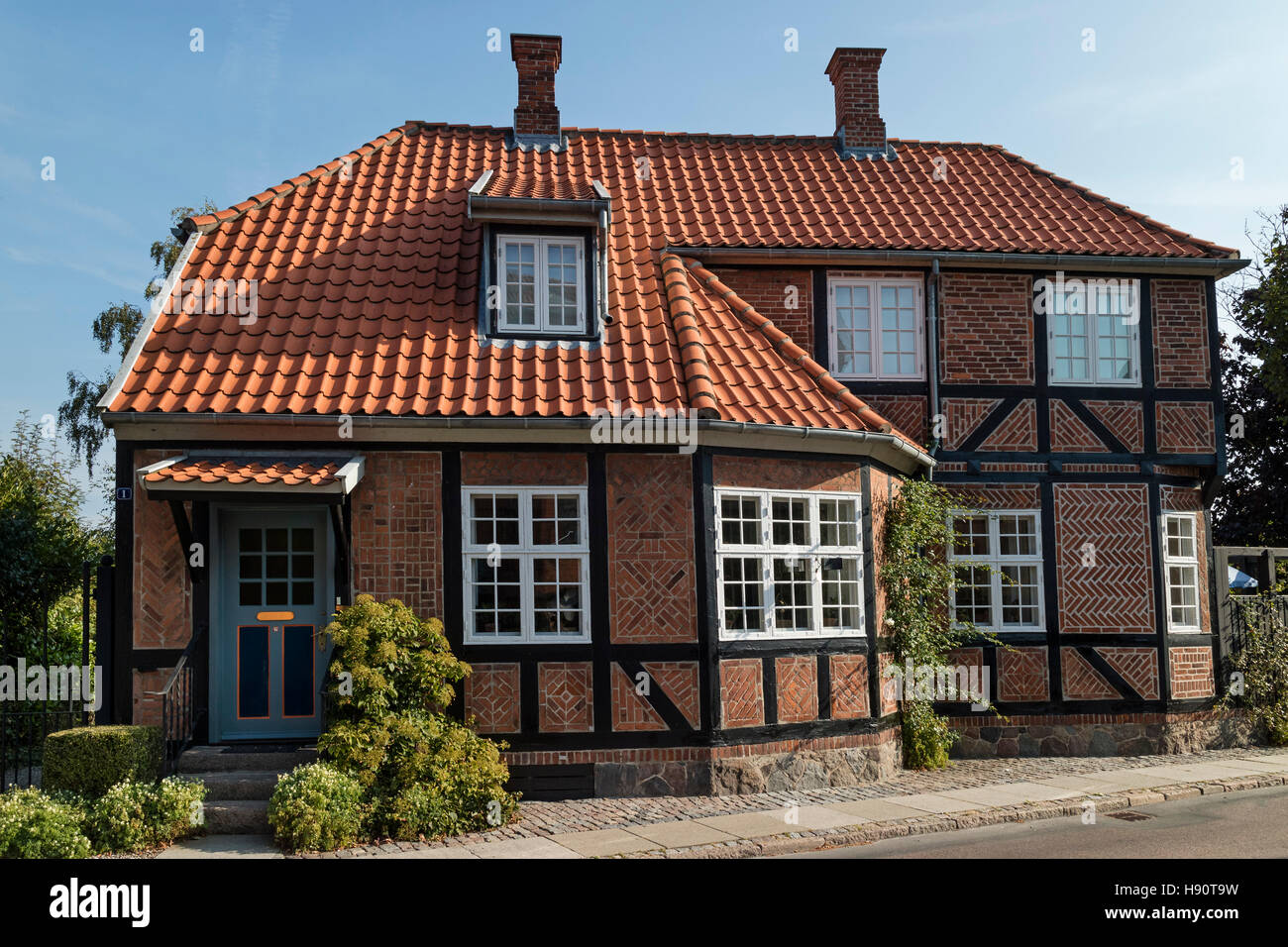 Tradizionale casa costruita nella città di Faaborg, Danimarca Foto Stock