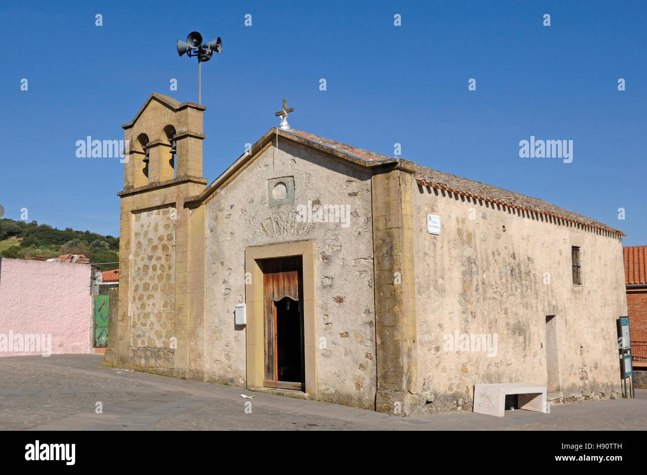 La Chiesetta di San Sebastiano chiesa, Villaverde, distretto di Oristano, Sardegna Foto Stock