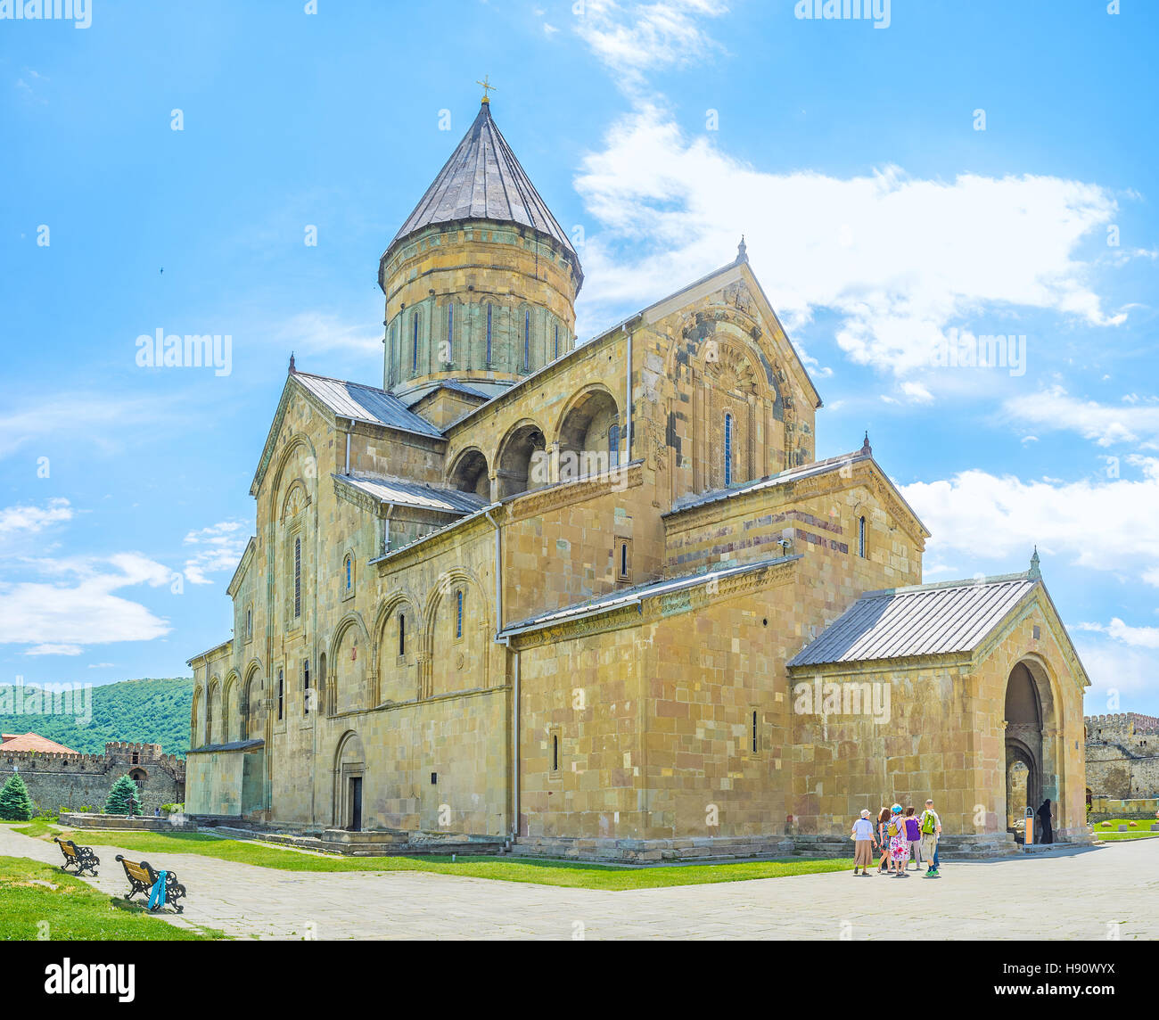 La basilica medioevale della Cattedrale di Svetitskhoveli è il capolavoro del primo Medioevo, Mtskheta, Georgia. Foto Stock