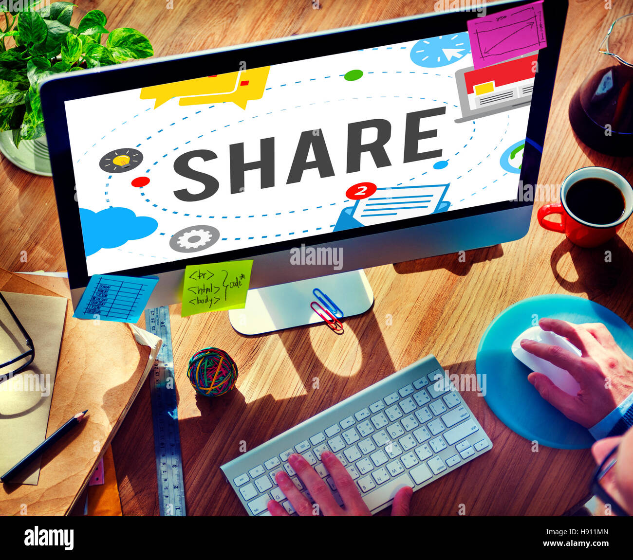 Condividi Post Trend Media Social Media Concept Foto Stock