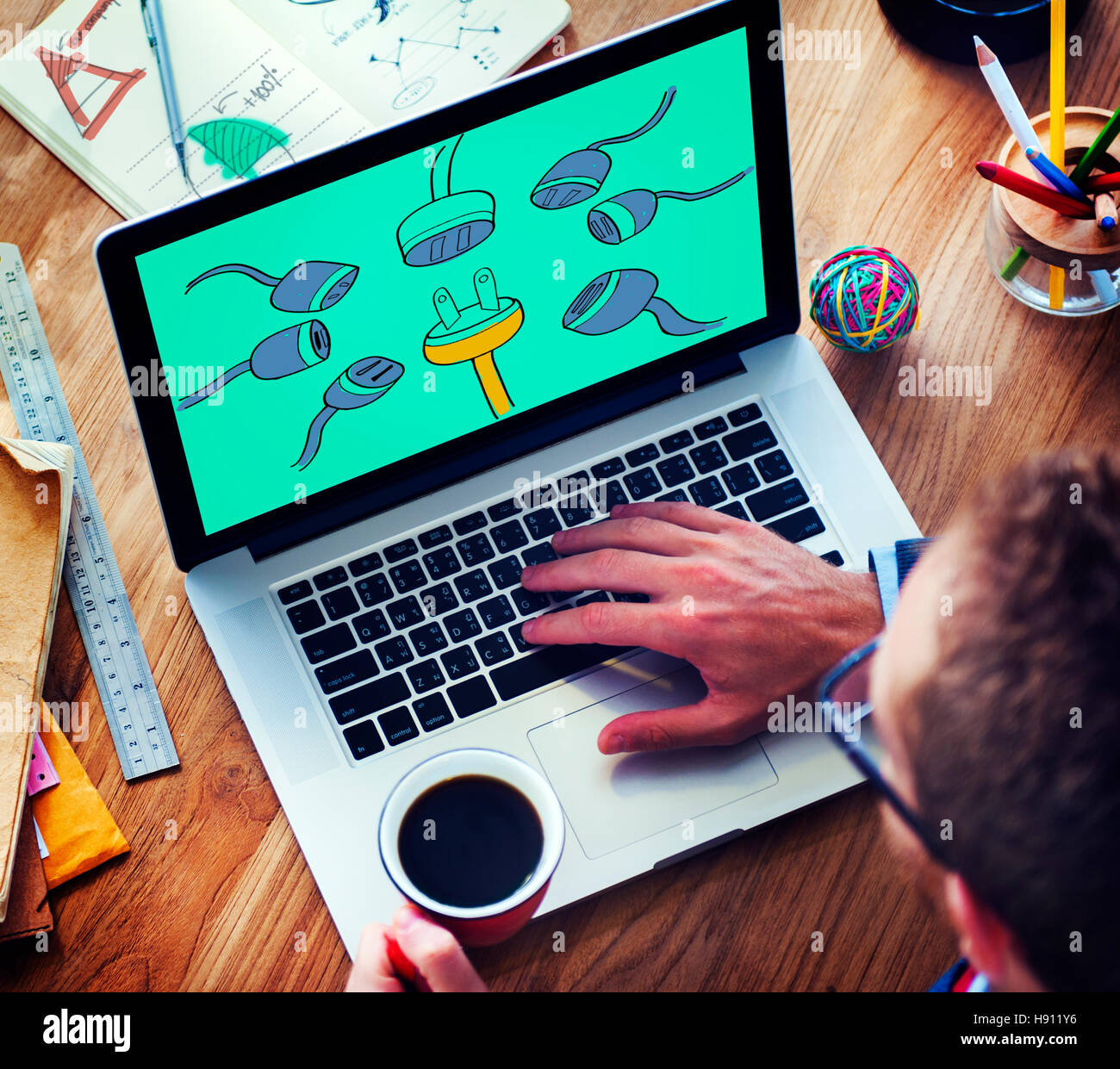 Energia di alimentazione Plug collegare il concetto di rete Foto Stock