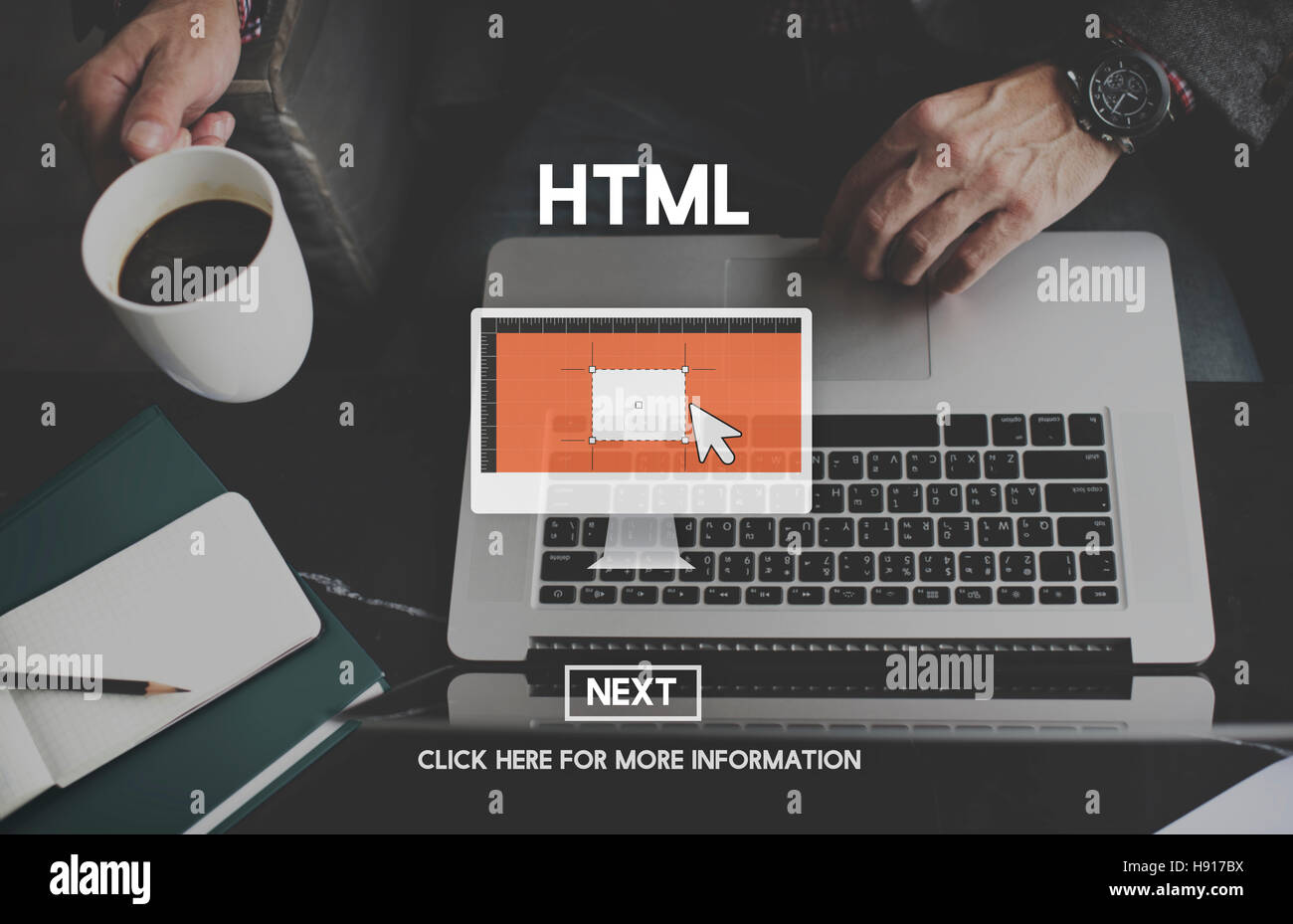 La codifica in HTML Computer Homepage Internet un concetto di rete Foto Stock