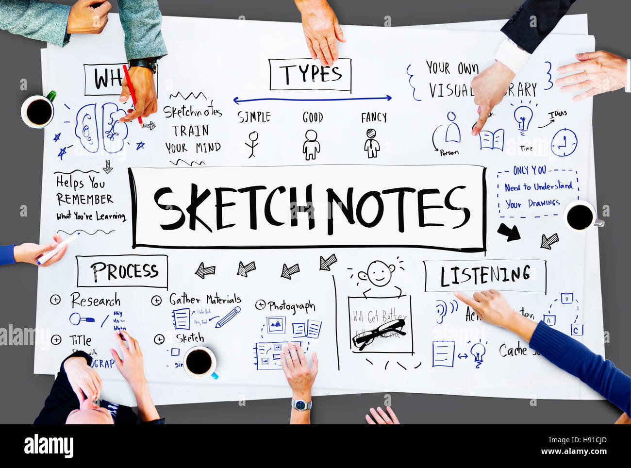 Schizzo note Disegno Creativo Design Concept grafico Foto Stock