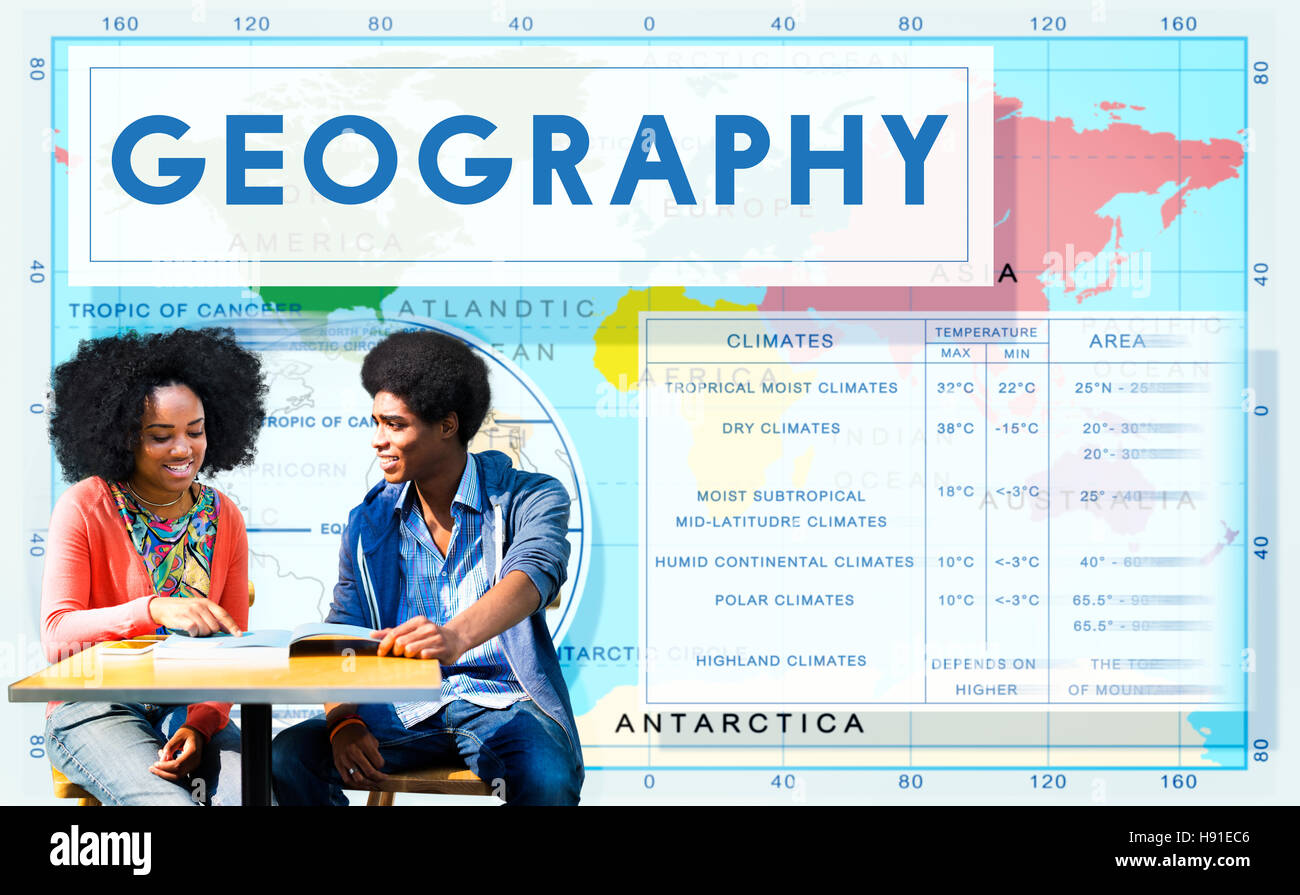 Mappa geografia clima mondiale concetto Dettagli Foto Stock