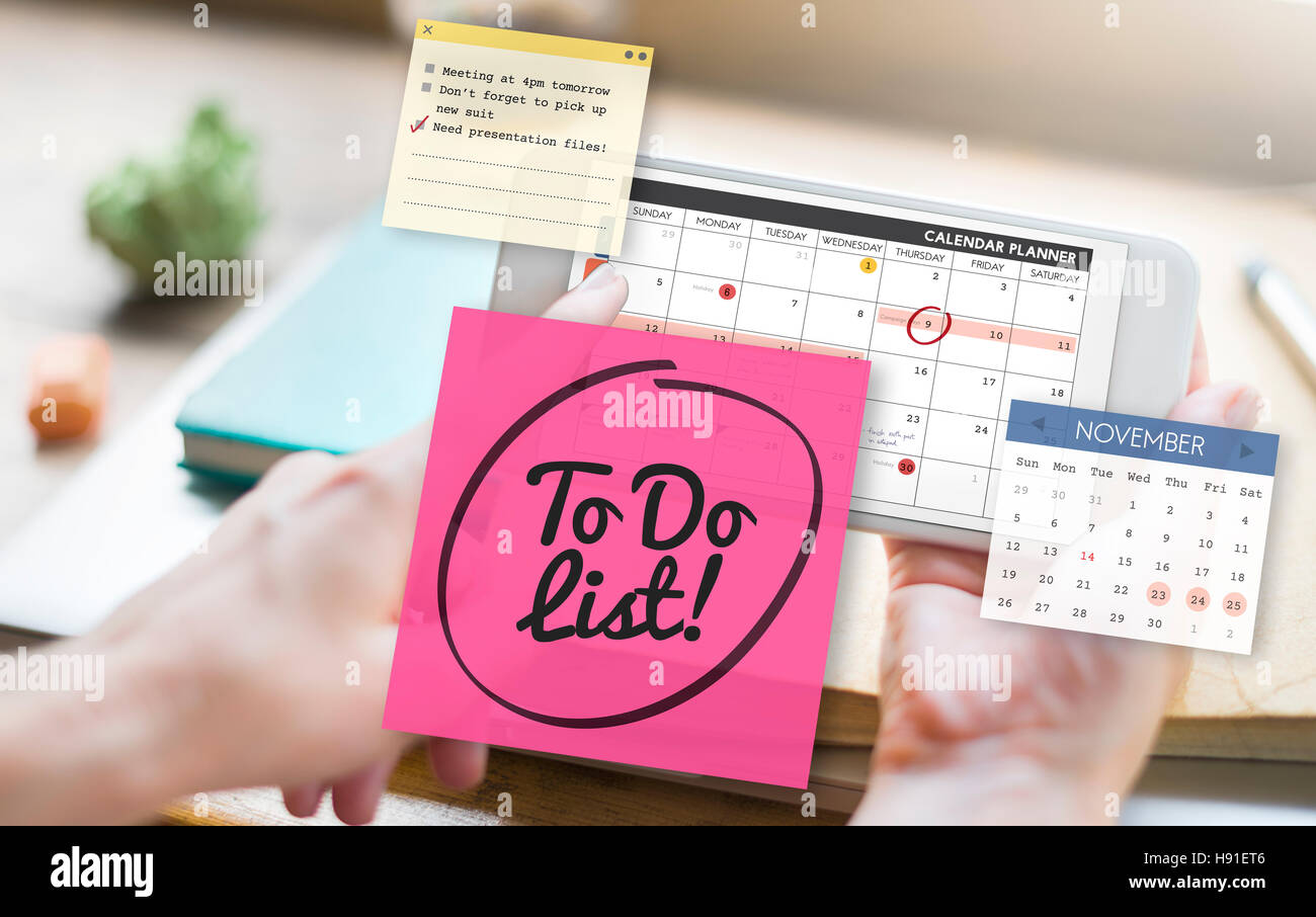 Lista da fare calandra Schedule Planner concetto di organizzazione Foto Stock