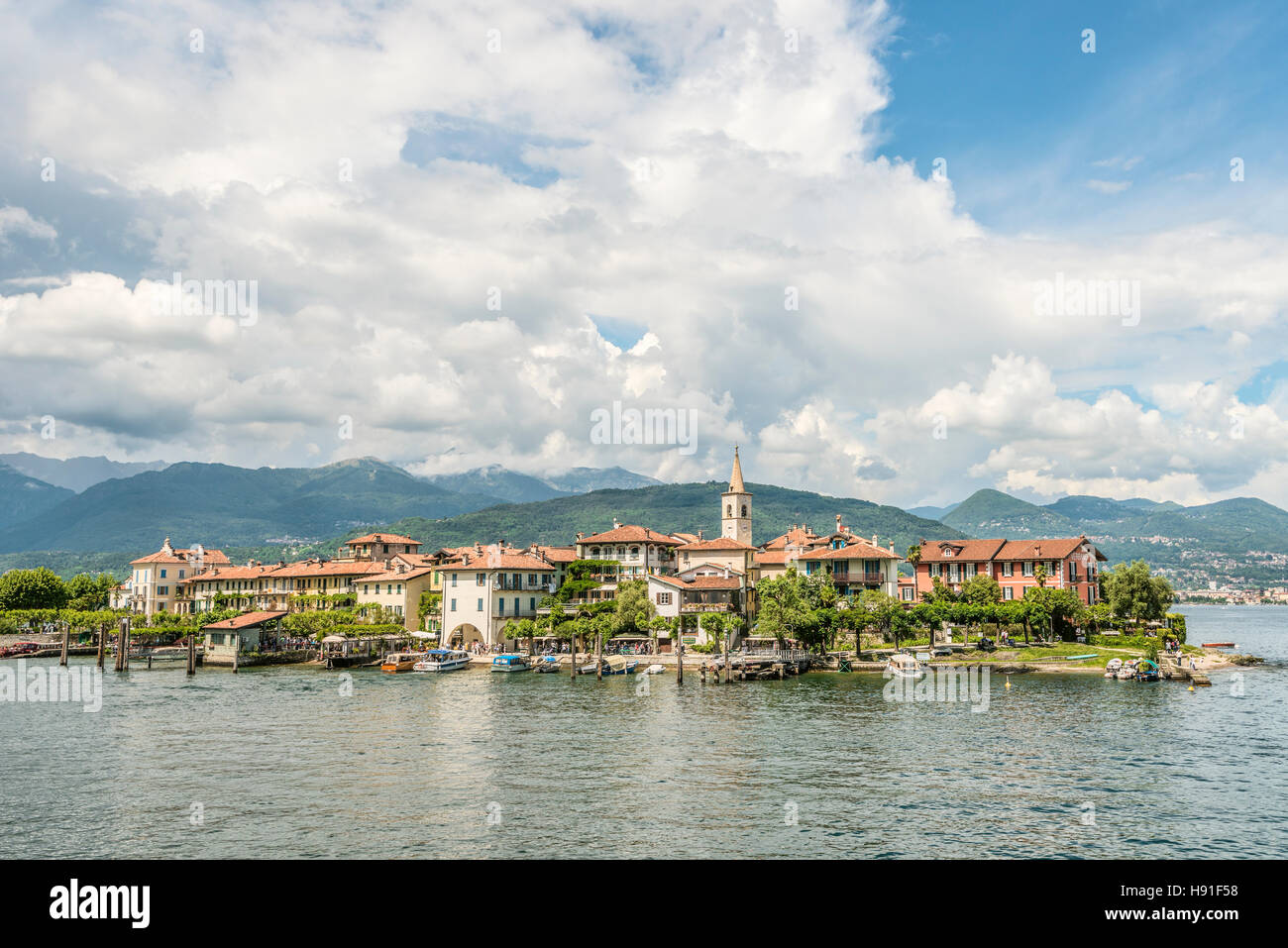 Isola dei pescatori al Lago maggiore, vista dal lago, Piemonte, Italia Foto Stock