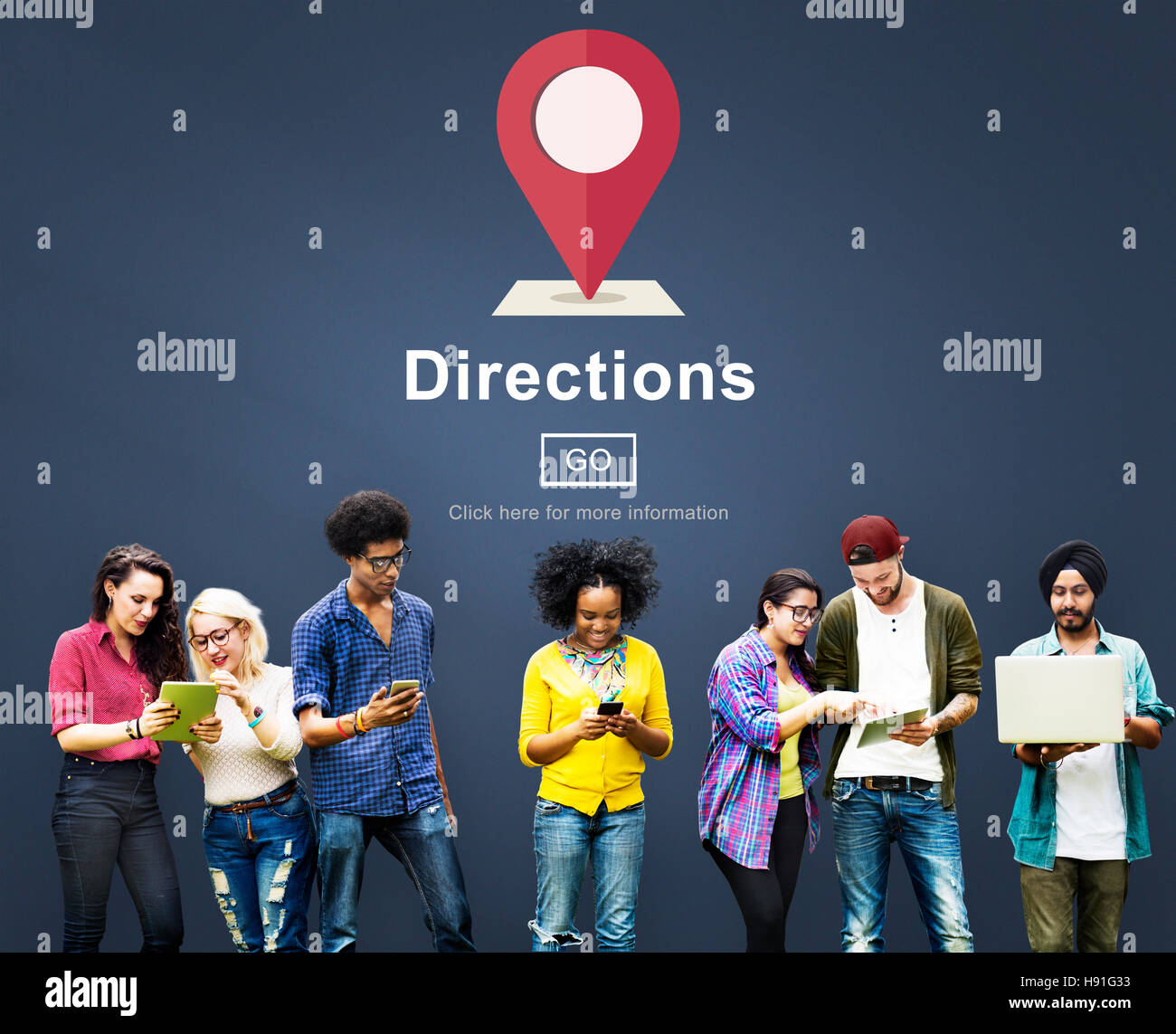 Direzioni Il magnete di esplorazione mappa Nord Sud Concept Foto Stock