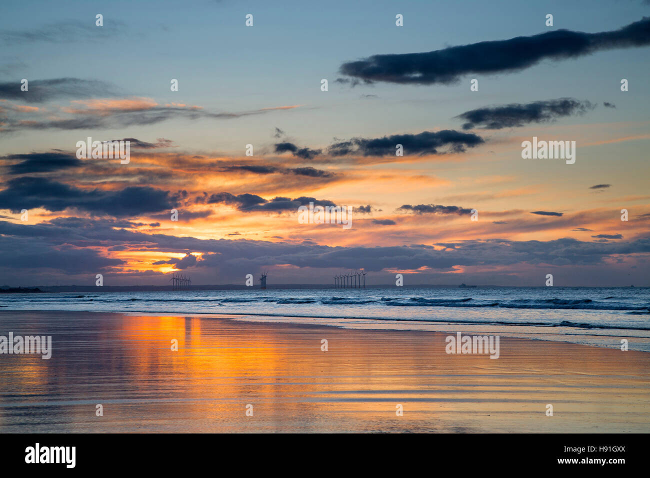 Estate tramonto, Saltburn Beach, Cleveland Foto Stock