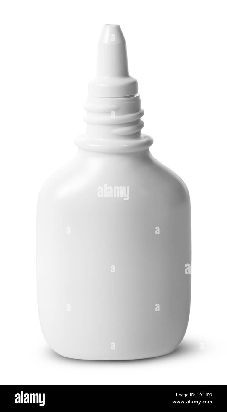 Bianco spray nasale senza tappo isolato su sfondo bianco Foto Stock