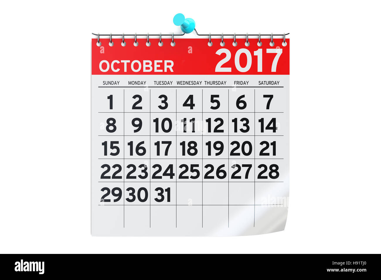 Ottobre 2017 Calendario, 3D rendering isolati su sfondo bianco Foto Stock