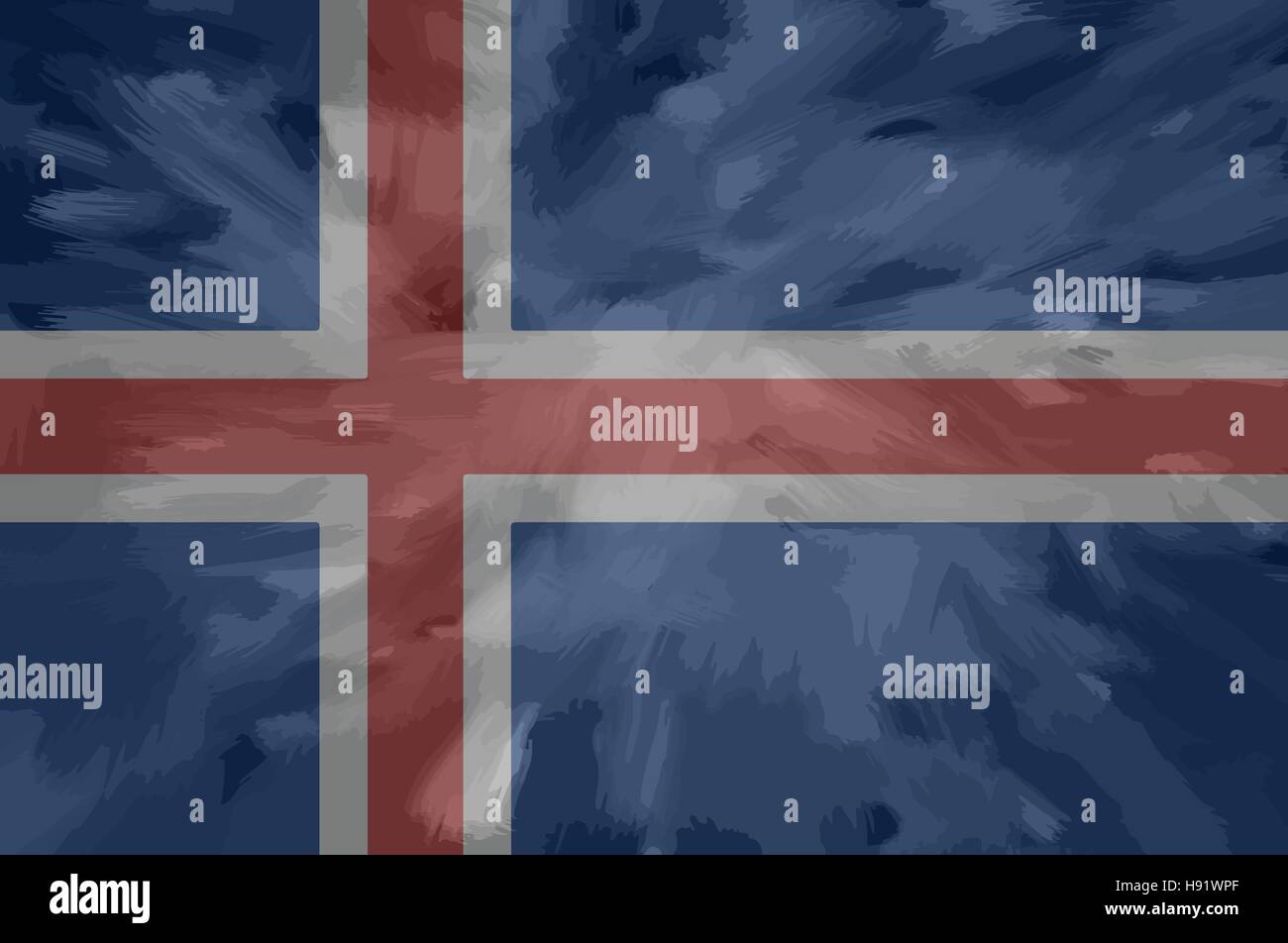 Islanda dipinto / vettore disegnato bandiera. Drammatico, sguardo insolito. Il vettore contiene file di bandiera e gli strati di texture Illustrazione Vettoriale