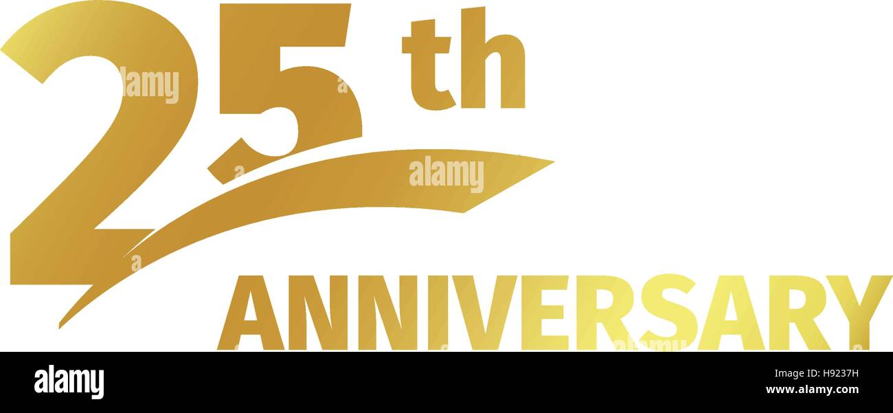 Abstract isolato golden XXV anniversario logo su sfondo bianco. 25 numero logotipo. Venticinque anni la celebrazione del Giubileo e la relativa icona. Emblema di compleanno. Illustrazione Vettoriale. Illustrazione Vettoriale