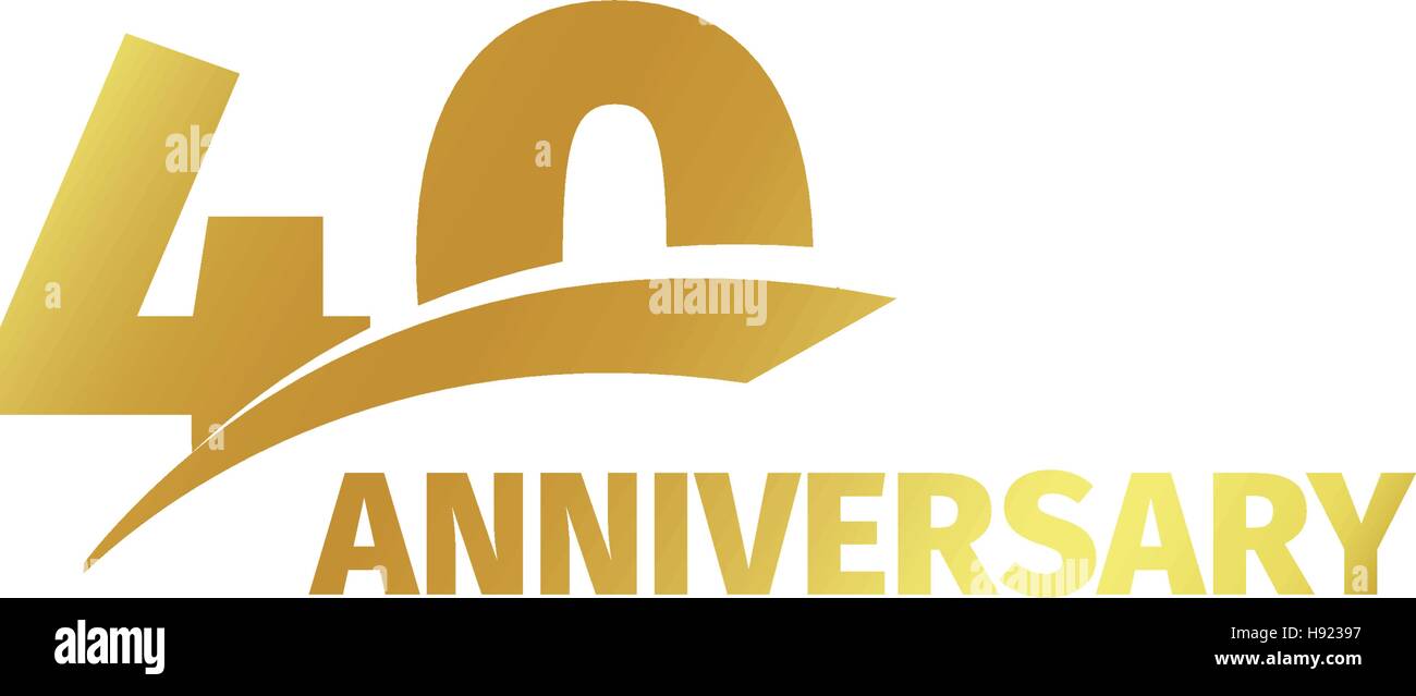 Abstract isolato golden quarantesimo anniversario logo su sfondo bianco. 40 numero logotipo. Quaranta anni la celebrazione del Giubileo e la relativa icona. Quarantesimo compleanno emblema. Illustrazione Vettoriale. Illustrazione Vettoriale