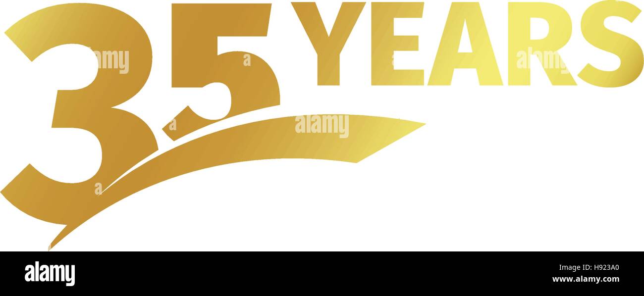 Abstract isolato golden trentacinquesimo anniversario logo su sfondo bianco. 35 numero logotipo. Trentacinque anni la celebrazione del Giubileo e la relativa icona. Emblema di compleanno. Illustrazione Vettoriale. Illustrazione Vettoriale