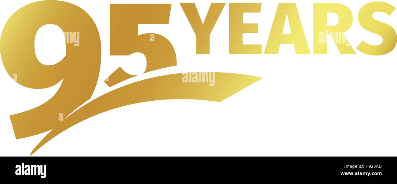 Abstract isolato golden 95anniversario logo su sfondo bianco. 95 numero logotipo. Ninty-cinque anni la celebrazione del Giubileo e la relativa icona. Emblema di compleanno. Illustrazione Vettoriale. Illustrazione Vettoriale
