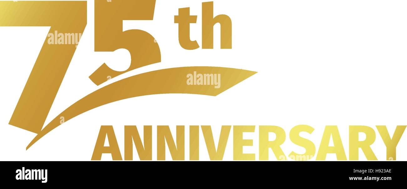 Abstract isolato golden settantacinquesimo anniversario logo su sfondo bianco. 75 numero logotipo. Settantacinque anni la celebrazione del Giubileo e la relativa icona. Emblema di compleanno. Illustrazione Vettoriale. Illustrazione Vettoriale