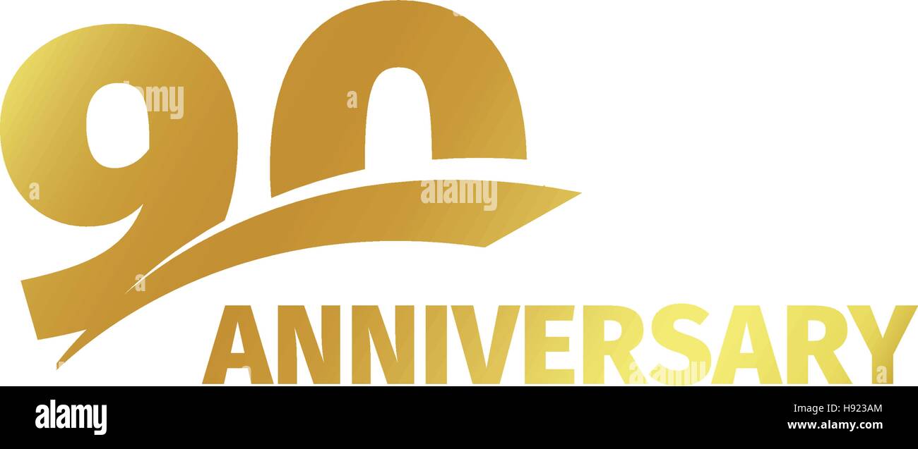 Abstract isolato golden novantesimo anniversario logo su sfondo bianco. 90 numero logotipo. Ninty anni celebrazione giubilare icona. Compleanno Nintieth emblema. Illustrazione Vettoriale. Illustrazione Vettoriale