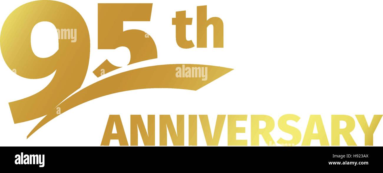 Abstract isolato golden 95anniversario logo su sfondo bianco. 95 numero logotipo. Ninty-cinque anni la celebrazione del Giubileo e la relativa icona. Emblema di compleanno. Illustrazione Vettoriale. Illustrazione Vettoriale