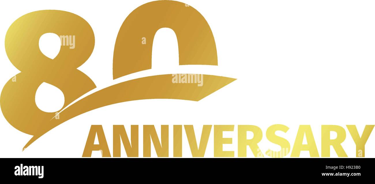 Abstract isolato golden ottantesimo anniversario logo su sfondo bianco. 80 numero logotipo. Ottanta anni la celebrazione del Giubileo e la relativa icona. Ottantesimo compleanno emblema. Illustrazione Vettoriale. Illustrazione Vettoriale