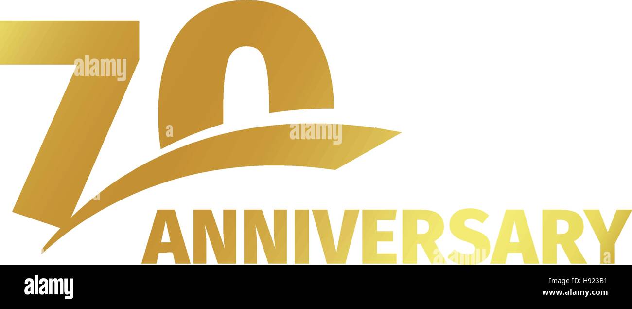Abstract isolato golden settantesimo anniversario logo su sfondo bianco. 70 numero logotipo. Settanta anni la celebrazione del Giubileo e la relativa icona. Settantesimo compleanno emblema. Illustrazione Vettoriale. Illustrazione Vettoriale