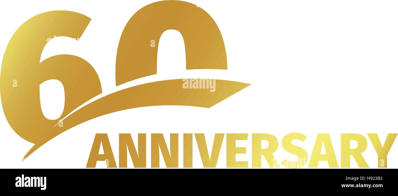 Abstract isolato golden sessantesimo anniversario logo su sfondo bianco. 60 numero logotipo. Sessanta anni la celebrazione del Giubileo e la relativa icona. Sessantesimo compleanno emblema. Illustrazione Vettoriale. Illustrazione Vettoriale