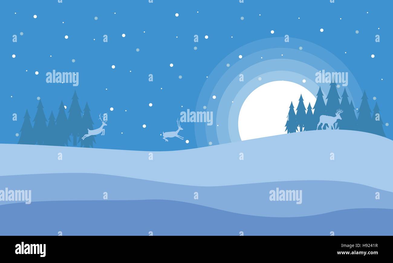 Di notte cervi nel paesaggio collinare natale Illustrazione Vettoriale