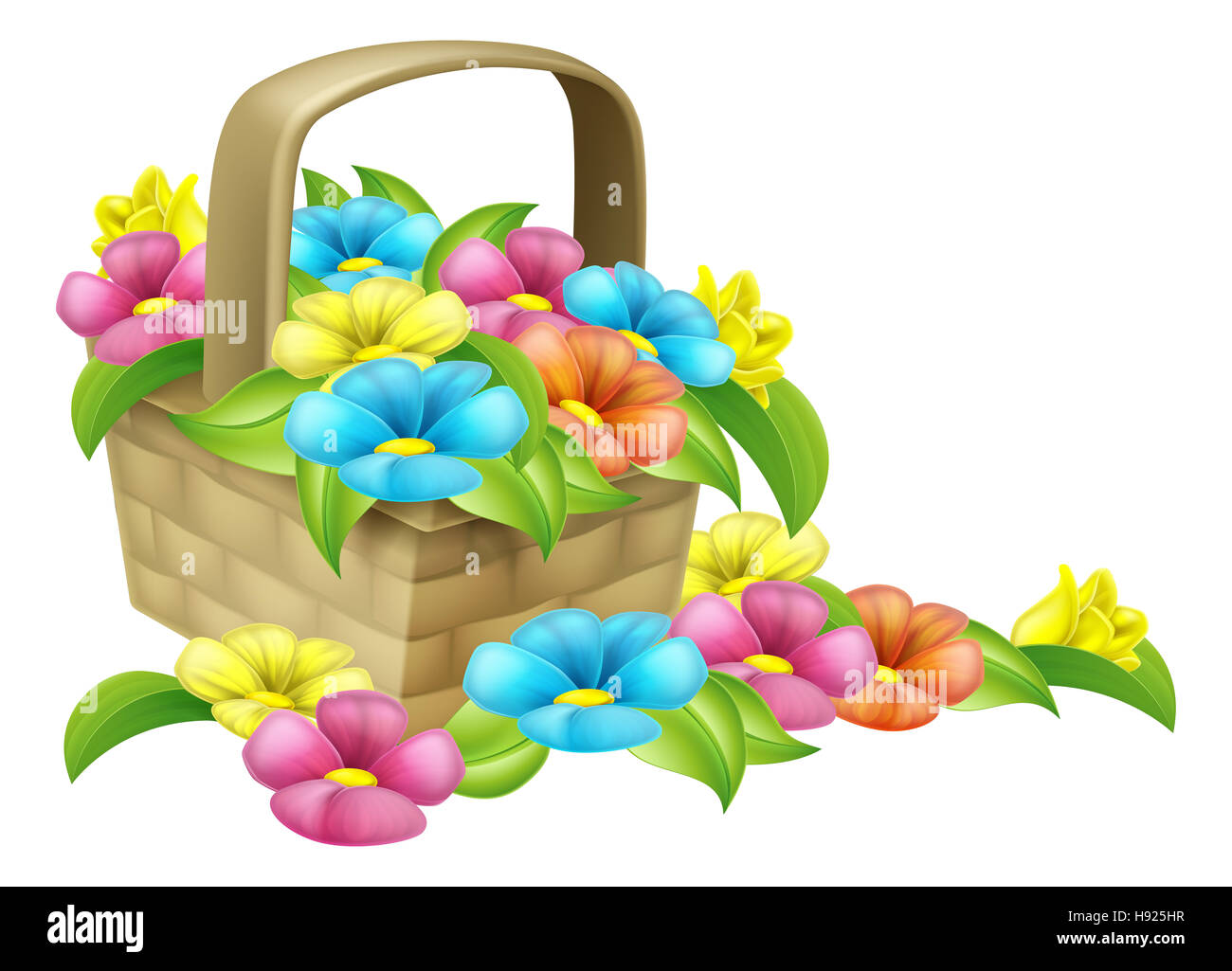 Angolo elemento di progettazione del bel cesto pieno di fiori Foto Stock