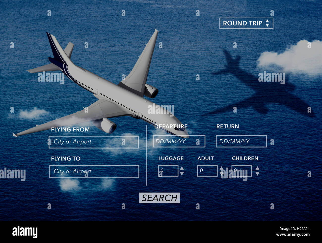 Ricerca Prenotazione volo andata e ritorno il concetto di viaggio Foto Stock