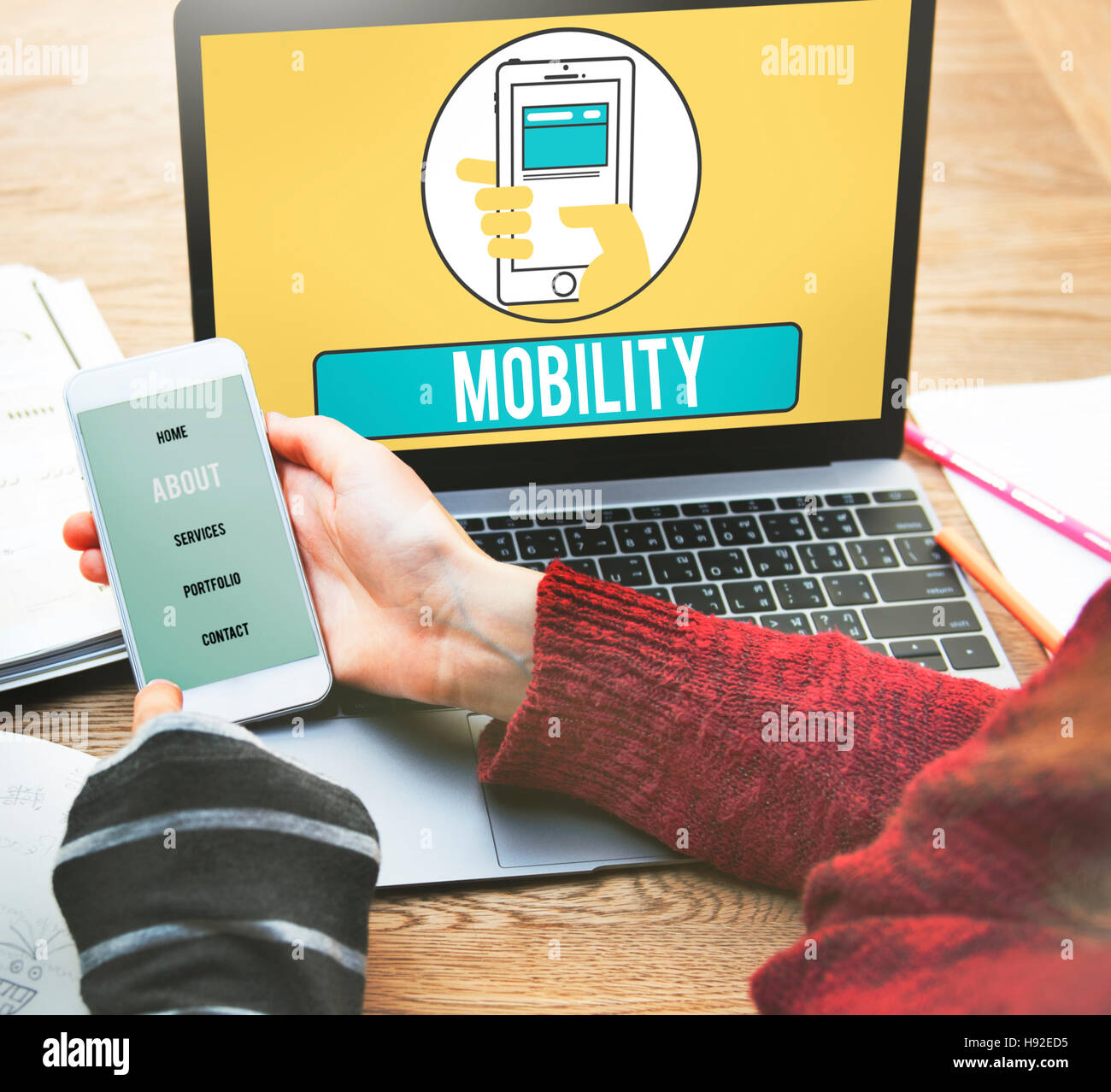 La tecnologia di comunicazione Wireless di mobilità concetto Foto Stock