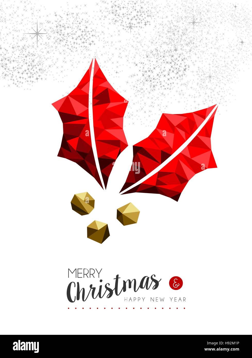 Buon Natale e felice anno nuovo red xmas vischio nel basso poli stile, vacanze scheda decorazione design. EPS10 vettore. Illustrazione Vettoriale
