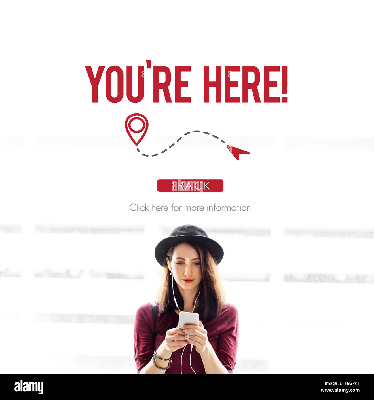 Siete qui spostarsi di localizzazione della posizione il concetto di pianificazione Foto Stock