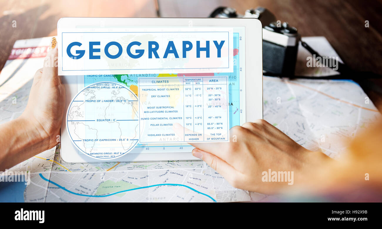 Mappa geografia clima mondiale concetto Dettagli Foto Stock