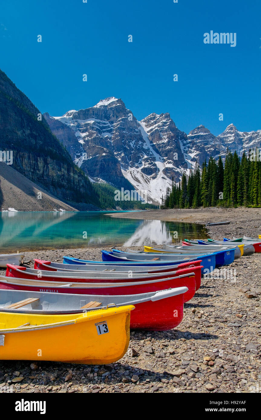 Il Moraine Lake, il Parco Nazionale di Banff, Alberta, Canada Foto Stock