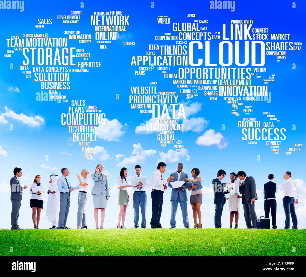 Link la tecnologia di cloud computing informazioni Dati Concept Foto Stock