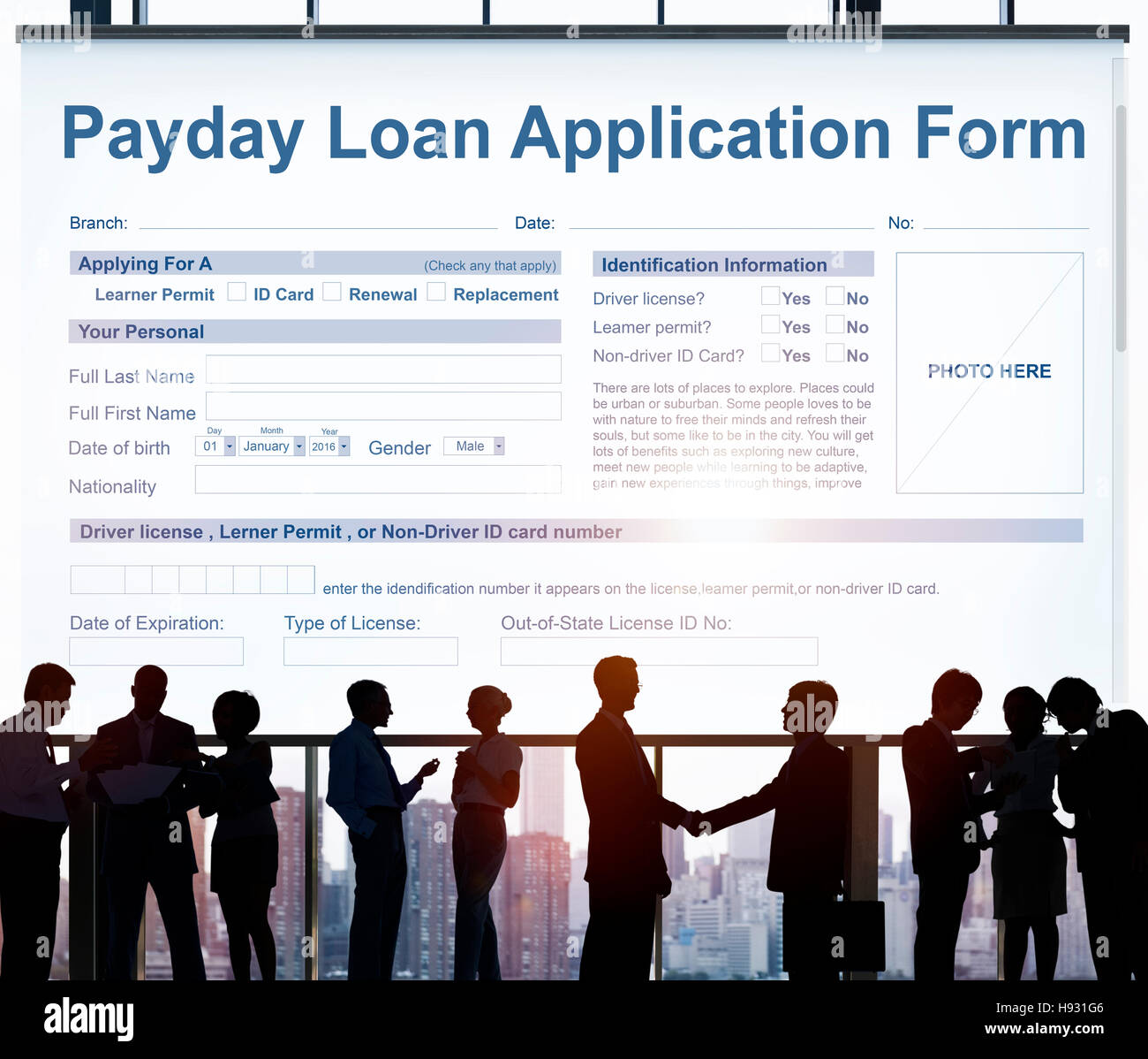 Payday Loan Application Form stipendio concetto di debito Foto Stock