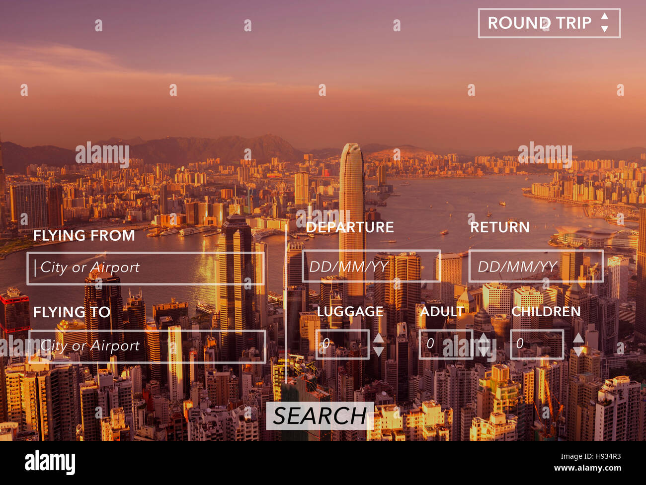 Ricerca Prenotazione volo andata e ritorno il concetto di viaggio Foto Stock