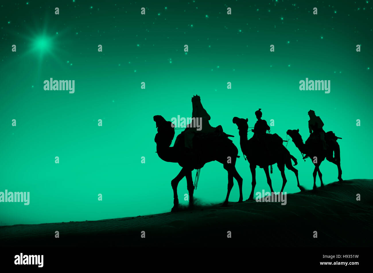 Tre saggi cammello nel deserto di viaggio il concetto di Betlemme Foto Stock
