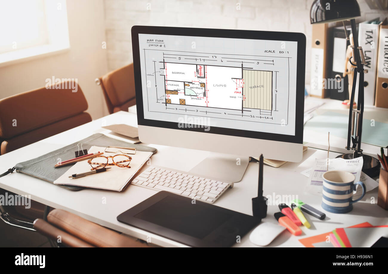 Blueprint architettura Interior Design struttura concetto di sviluppo Foto Stock