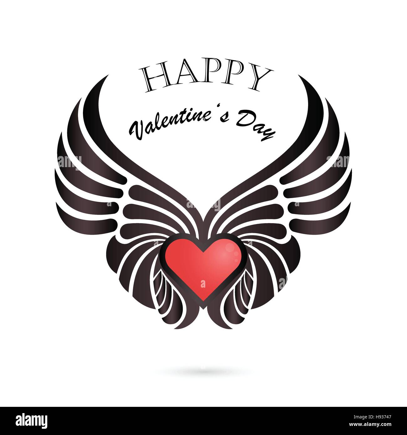 Il giorno di San Valentino cuore con ali d'angelo su sfondo.felice il giorno di San Valentino scritte card.Happy Holiday concetto.illustrazione vettoriale. Illustrazione Vettoriale