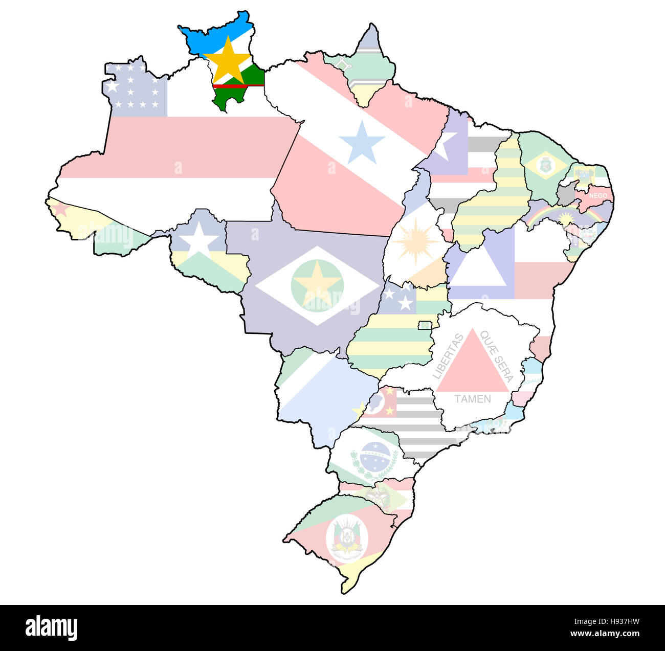 Stato di Roraima su admistration mappa del brasile con bandiere Foto Stock