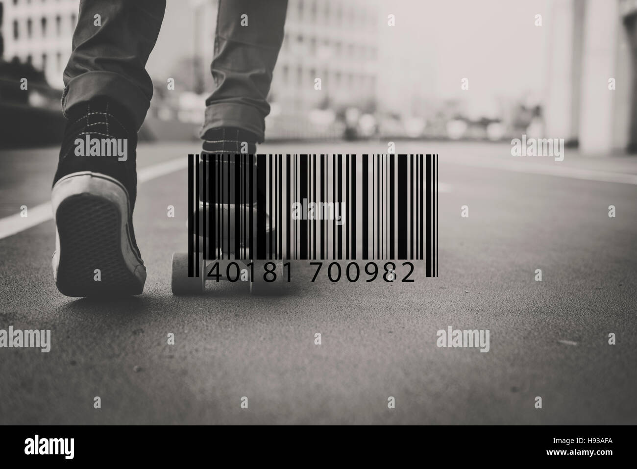 Etichetta con codice a barre laser Storage logistica il concetto di scansione Foto Stock