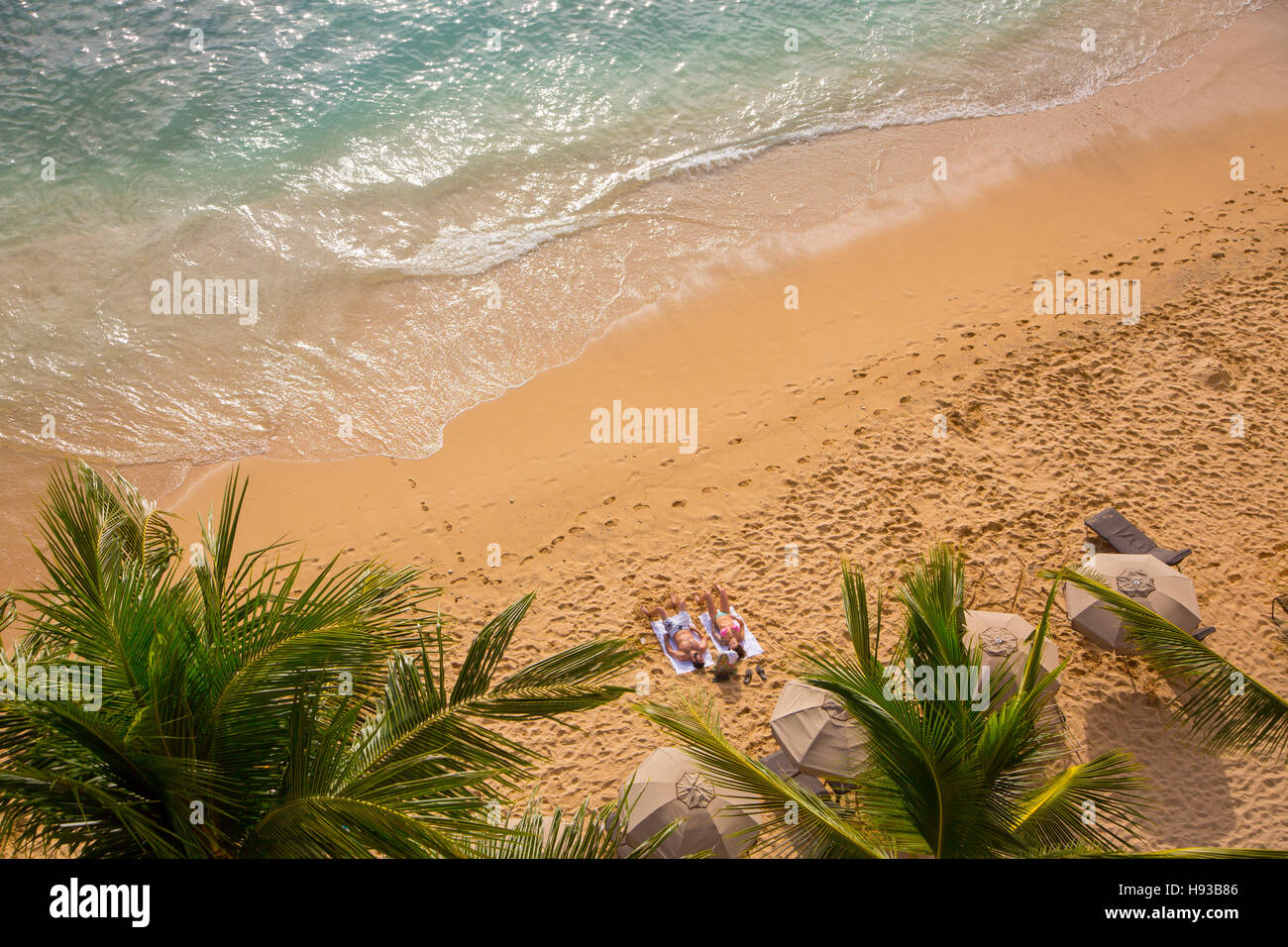 La spiaggia di Waikiki di Oahu, Hawaii Foto Stock