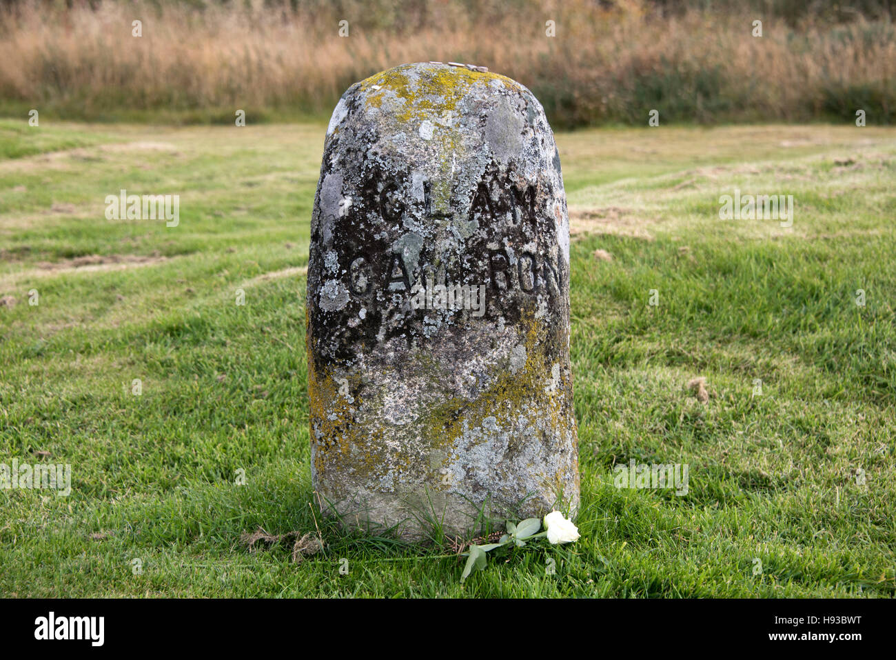 Battaglia di Culloden clan lapide marcatore (Clan Cameron). Foto Stock