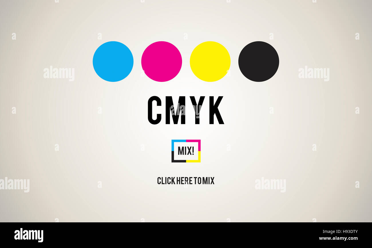 CMYK Ciano Magenta Giallo Colore tasto Stampa Concetto di processo Foto Stock